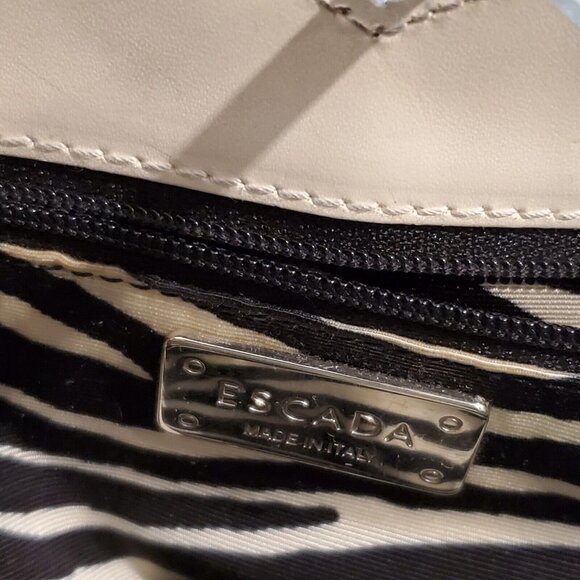 Escada Small Leather Handbag snake Handles Logo Fob with Tassel Ivory Italy - Picture 6 of 11